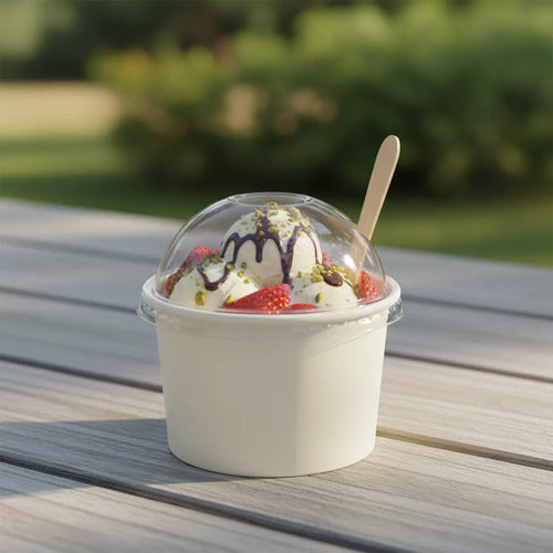 Vaso Desechable Cartón Helado Con Tapa 8oz X 50 Unidades Blanco