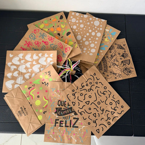 Bolsas Papel Kraft Estampado 31x24.5x9 Cm - 12 Unidades Kraft Estampado