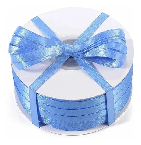 Cinta Azul Floral Raso Tela Satín Moños 100 Mts X 7mm Azul