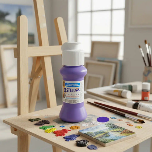 Pintura Cerámica Y Madera Destellos Color Violeta Nocturno