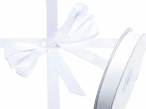Cinta Blanco Raso Tela Satín Moños 50 Mts X 1.2 Cm  Blanco