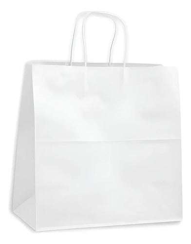 Bolsa Papel Blanco Con Manija 90gr 33x33x17cm - 12 Pcs Blanco Manija