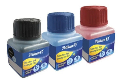 Tinta China 15 Ml Pelikan Negro, Azul Y Rojo