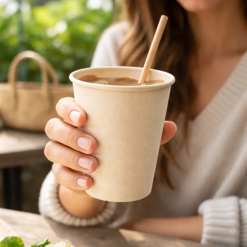 Vaso Ecológico De Caña 16 Oz Paquete X 200 Unidades Caqui Caña