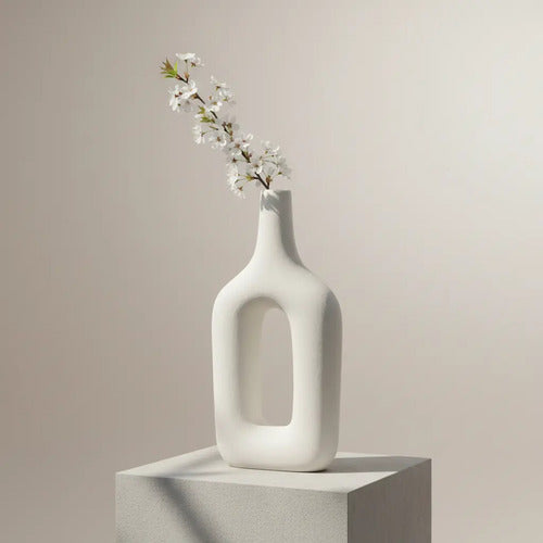 Jarrón Florero Decorativo Cerámica En Crudo 25x11x4.5cm Blanco Óvalo
