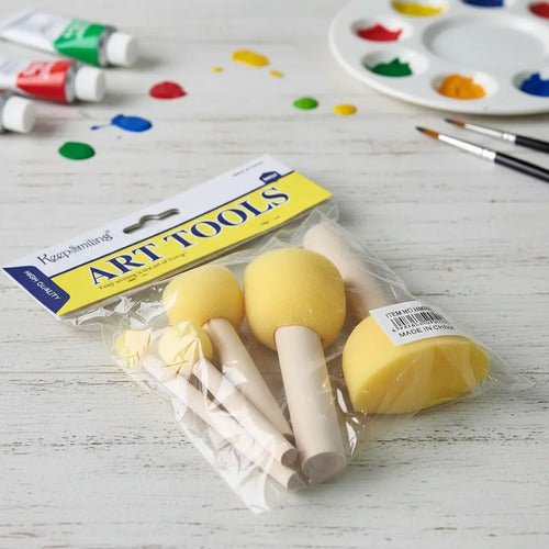 Ponceador Brocha Redonda Espuma Kit X 5 Pcs Amarillo