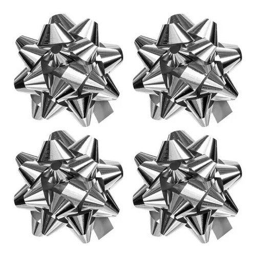 Moño Estrella Plateado Para Regalo Diámetro 2.5cm X 100 Und