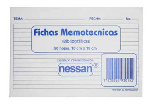 Fichas Memotecnicas Bibliograficas 10 X 15 Cm X 50 Hojas