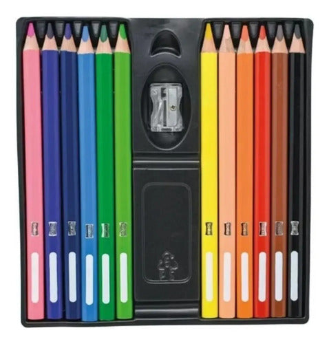 Colores Jumbo Triangular Scribe X 12 Lapices Y 1 Sacapuntas