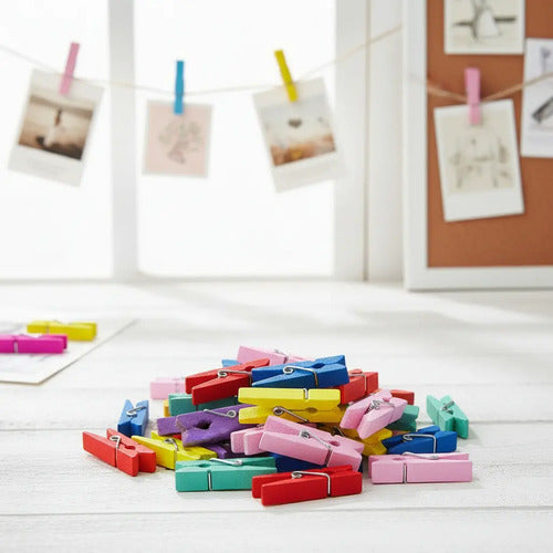 100 Pcs Mini Ganchos Madera Colores Decoración Fotos 3.5 Cm