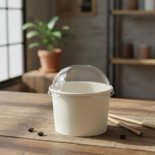 Vaso Desechable Cartón Helado Con Tapa 8oz X 50 Unidades Blanco