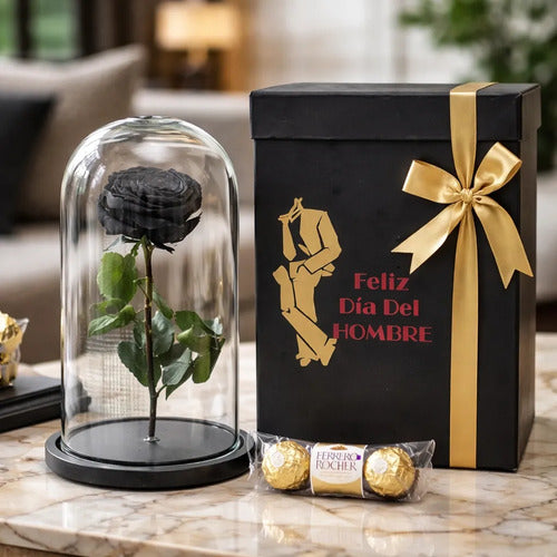 Rosa Preservada Cúpula Vidrio Ferrero Regalo Dia Del Hombre Negra Día Del Hombre