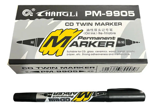 Marcador Twin Doble Punta Negro Changli X 12 Unidades