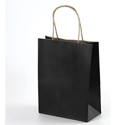 Bolsa Papel Negra Kraft Manija 25x20x12cm - 50 Unidades Negro Bolsa Manija