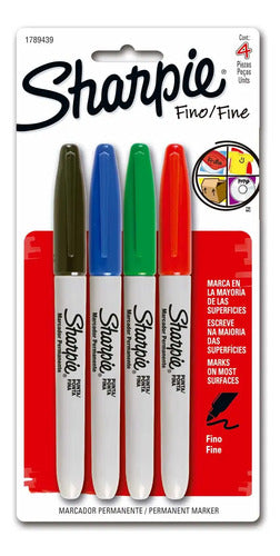 Marcador Permanente Sharpie Punta Fina X4 Colores 4 Colores
