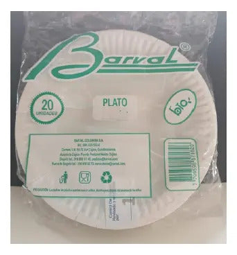 Plato Papel Ecológico Redondo Blanco  23cm X 20 Unidades Blanco