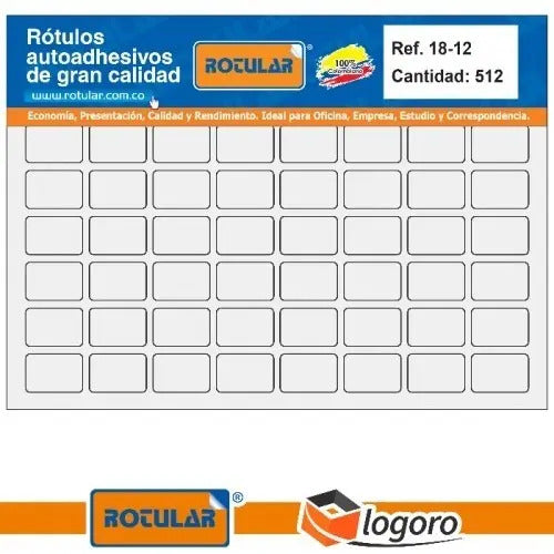 Rotulo Autoadhesivo Blanco 18x12mm X 512 Pcs - Ref. 18-12 Blanco