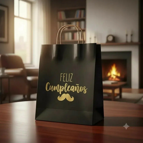 Bolsa Papel Regalo Feliz Cumpleaños 25x20x12cm Negro Feliz Cumpleaños