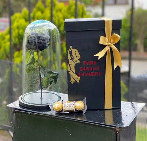 Rosa Preservada Cúpula Vidrio Ferrero Regalo Dia Del Hombre Negra Día Del Hombre
