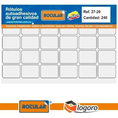 Rotulo Autoadhesivo Blanco 27x20mm X 240 Pcs - Ref. 27-20 Blanco