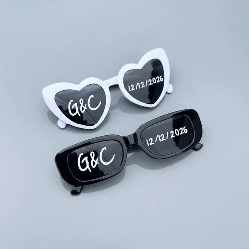 Gafas Personalizadas Mujer/hombre Boda Matrimonio X 2 Und Negro/blanco Corazon/rectangular