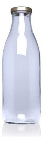 Botella De Vidrio Tipo Lechero Con Tapa 1.000ml - 7 Unidades Tapa Dorada