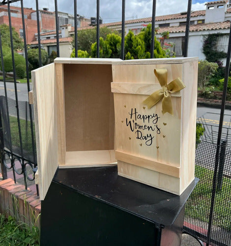 Caja Vino Madera Para Regalo Dia De La Mujer  34x20x10 Cm Madera Día De La Mujer