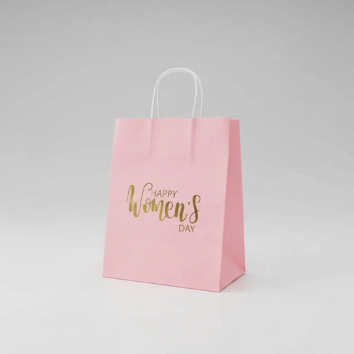 Bolsas Papel Regalo Día De La Mujer 25x20x12cm - 12 Unidades Rosa Happy Women's Day