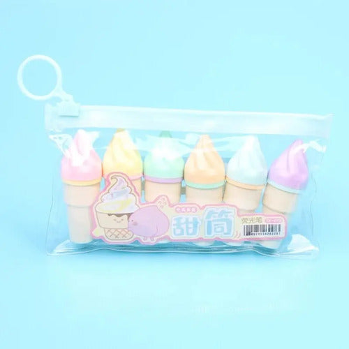 Resaltador Mini Forma De Helado X 6 Colores Pastel