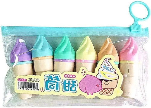 Resaltador Mini Forma De Helado X 6 Colores Pastel