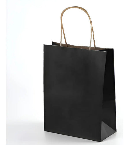 Bolsa Papel Negra Kraft Manija 25x20x12cm - 20 Unidades Negro Bolsa Manija