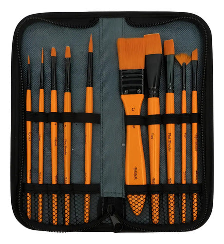 Kit Para Pintar Pinceles Con Estuche X 10 Piezas Chocolate