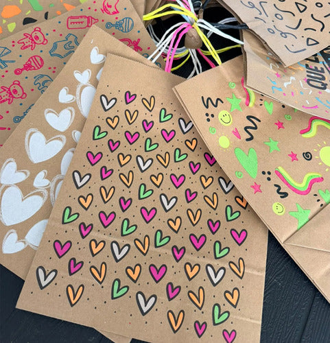 Bolsas Papel Kraft Estampado 31x24.5x9 Cm - 12 Unidades Kraft Estampado