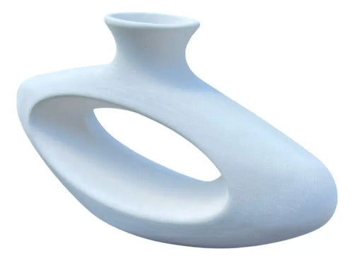 Jarrón Florero Decorativo Cerámica En Crudo 24x13.5x7cm Blanco Ovalo