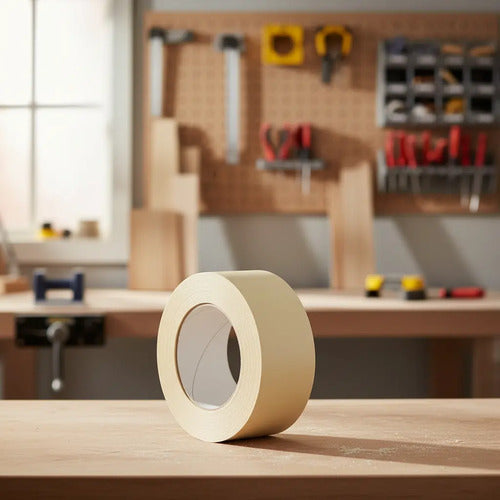 Cinta De Enmascarar  Ancha 48mm X 40 Metros - 12 Rollos Beige 48mm X 40mts