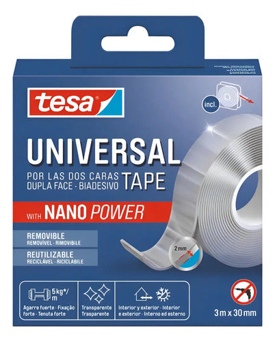 Cinta Doble Faz Siliconada Nano Power 3m X 30mm. Tesa Transparente