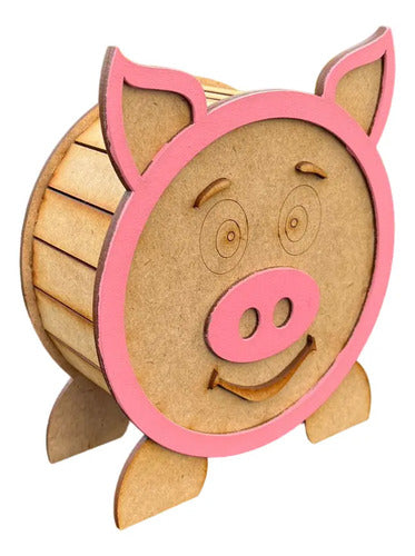 Alcancia Cerdito En Madera 15x15x7cm Cerdito Rosa