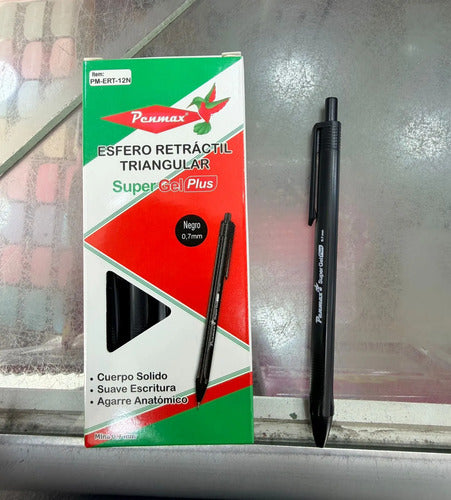 Boligrafo Retractil Triangular Penmax Gel X 12 Unidades Negro