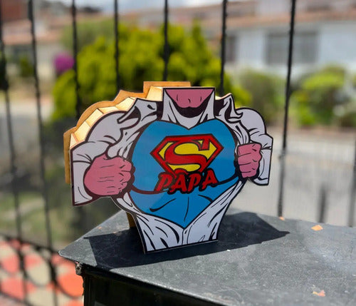 Caja Decorativa Superpapá Regalo Día Del Padre 25x19x9cm  Mdf Súper Papá