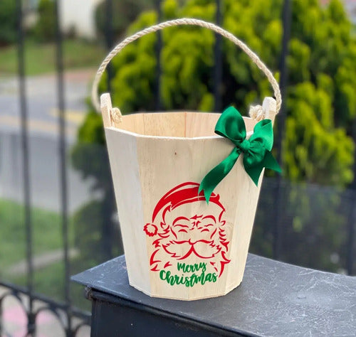 Balde De Madera Para Regalo Ancheta Navidad 20x20cm  Madera