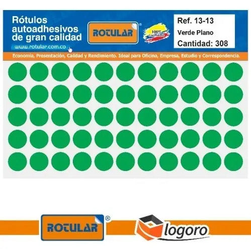 Rotulo Adhesivo Redondo Verde 1.3 Cm X 308 Pcs X 3 Unidades  Verde