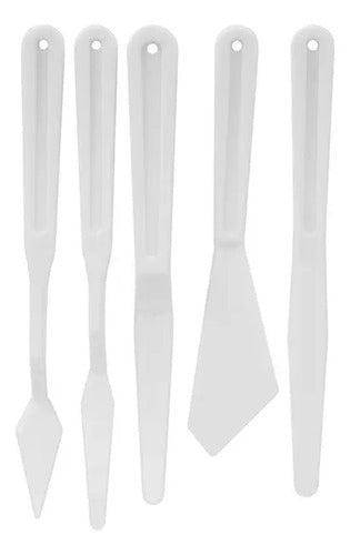 Set De Espátulas Plasticas Oleo Pintura X 5 Piezas Blanco