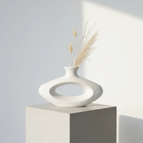 Jarrón Florero Decorativo Cerámica En Crudo 24x13.5x7cm Blanco Ovalo