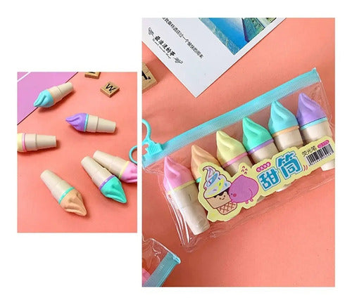 Resaltador Mini Forma De Helado X 6 Colores Pastel