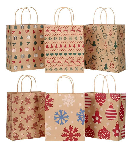 Bolsa Papel Kraft Navidad 90gr 28x42x5cm X 12 Pcs Navidad