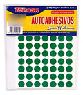 Rotulo Adhesivo Redondo Verde 1.3cm X 308 Pcs - 12 Packs Verde