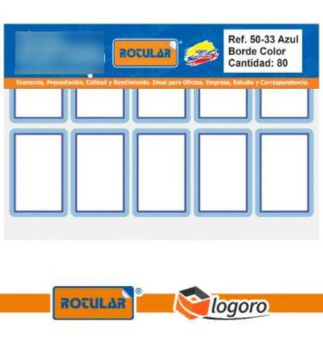 Rotulo Autoadhesivo Azul 50-33mm X 80 Pcs - Ref. 50-33 Azul Borde Azul
