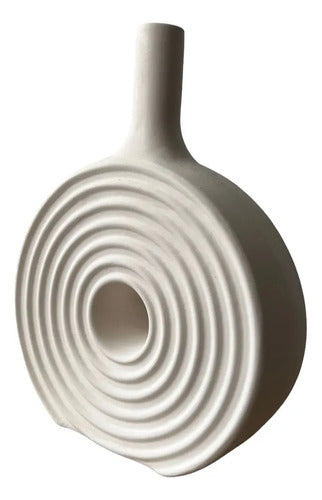 Jarrón Florero Decorativo En Cerámica En Crudo  27x20x6cm  Blanco Rayas