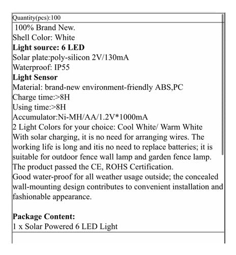 Lampara Led Solar Ip55 Para Jardín Blanco