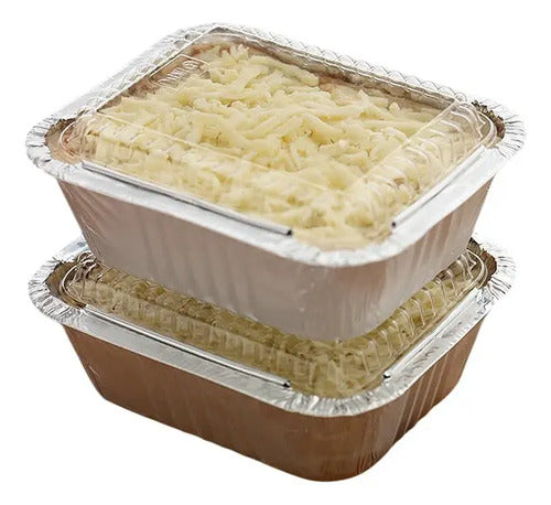 Recipiente Aluminio Molde Lasaña Con Tapa 450ml -x 40 Pcs Plateado